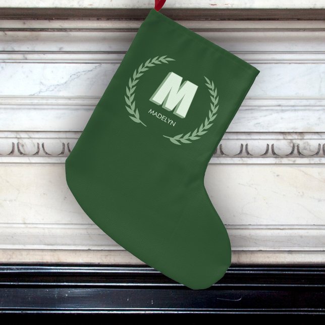 Grande Chaussette De Noël Green Laurel Wreath Letter M Monogram  (Créateur téléchargé)