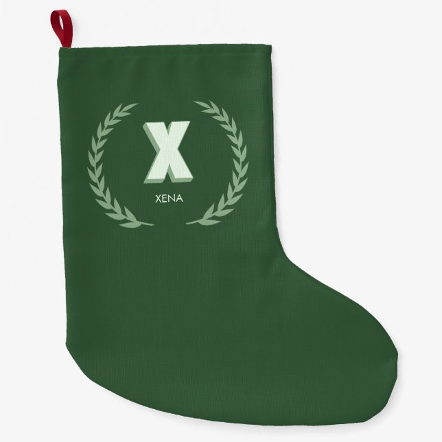 Grande Chaussette De Noël Green Laurel Wreath Letter X Monogram  (Devant)