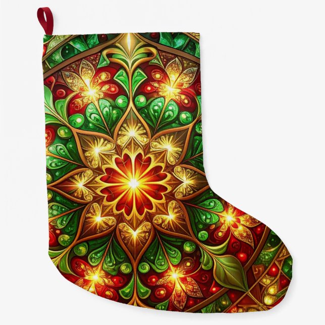 Grande Chaussette De Noël Green Red Decorative Christmas Holiday Stocking (Devant)