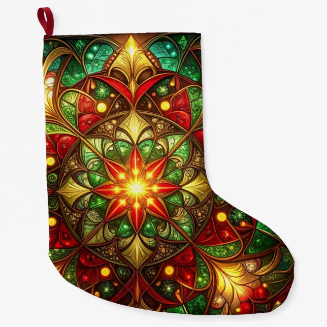 Grande Chaussette De Noël Green Red Decorative Christmas Holiday Stocking (Devant)