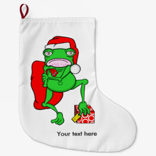 Grande Chaussette De Noël Grenouille Drôle Portant Un Casquette Du Père Noël