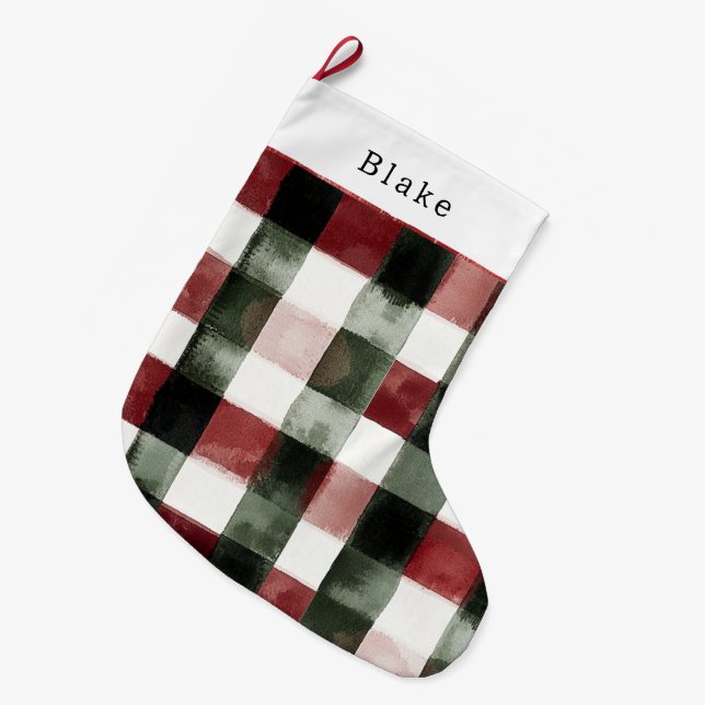 Grande Chaussette De Noël Grilles de Noël Rouge Blanc Vert Plaid (Devant (Accrochage))