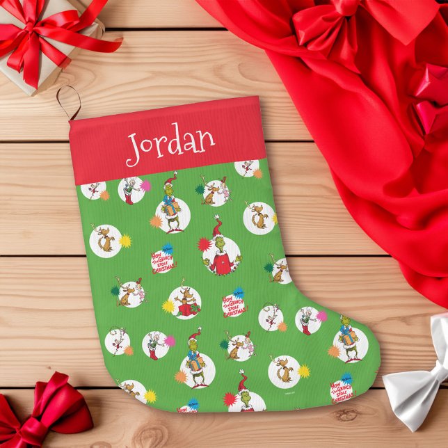 Grande Chaussette De Noël Grinch | Motif de points de Noël (Stocking on table)
