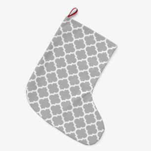 Grande Chaussette De Noël Gris Gris Blanc Marocain Quatrefoil Motif #5