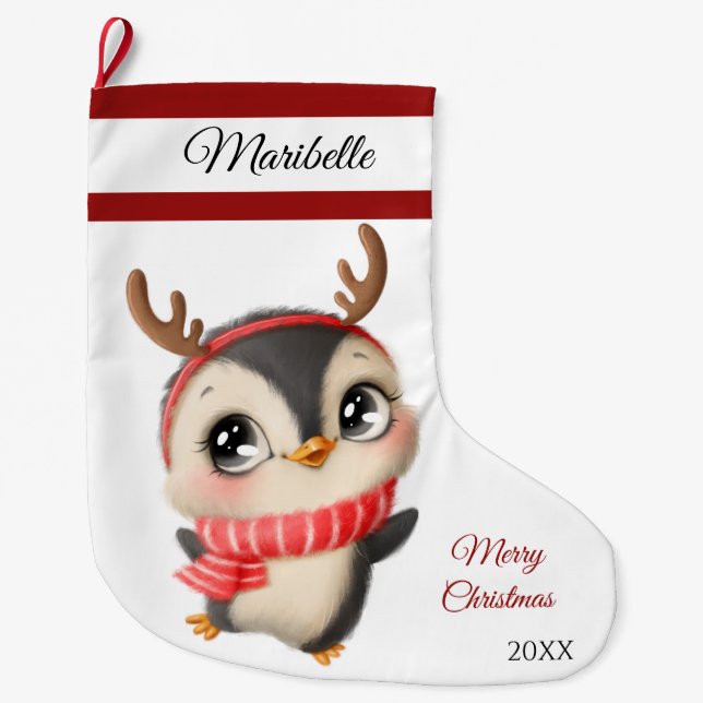 Grande Chaussette De Noël Gros stock de Noël en pingouin mignon (Devant)