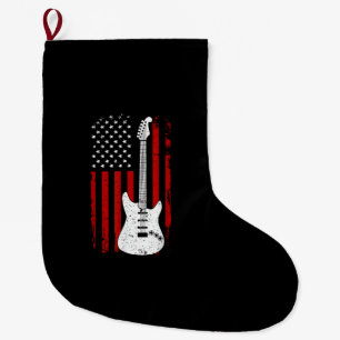 Grande Chaussette De Noël Guitare Lecteur de Musique Drapeau Américain US Gu