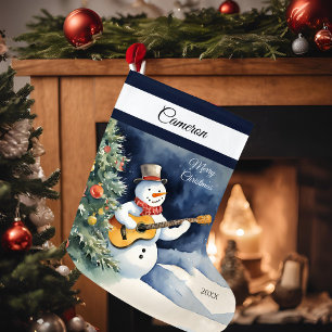Grande Chaussette De Noël Guitare Snowman Personnalisée