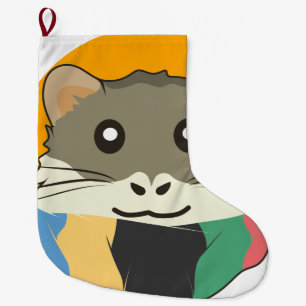 Grande Chaussette De Noël Hamster 🐹 mignon animal avec foulard rayé coloré