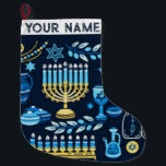 Grande Chaussette De Noël Hanoukka Chanukah Bleu moderne Noël juif<br><div class="desc">Hanoukah,  menorah,  décoration de maison,  décoration Hanoukka,  menorah colorée,  Décembre juif,  menorah stocké,  personnalisée,  festival de lumières, </div>