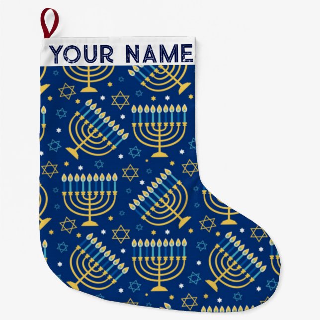 Grande Chaussette De Noël Hanoukka Chanukah Bleu moderne Noël juif (Devant)