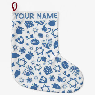 Grande Chaussette De Noël Hanoukka Chanukah Bleu moderne Noël juif