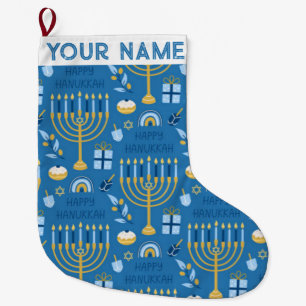 Grande Chaussette De Noël Hanoukka Chanukah bleu moderne Noël juif Lar