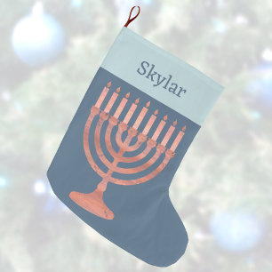 Grande Chaussette De Noël Hanoukka Rustic Menorah Cute Kids Chrismukkah