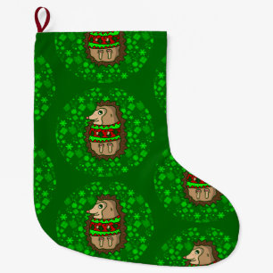Grande Chaussette De Noël hérisson de noël laid mignon vert