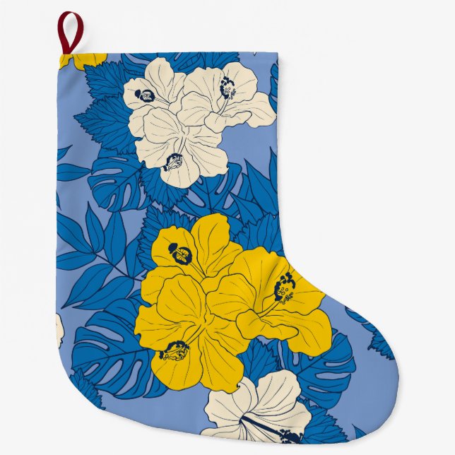Grande Chaussette De Noël Hibiscus fleurs et feuilles (Devant)