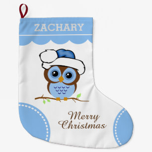 Grande Chaussette De Noël Hibou bleu de Noël