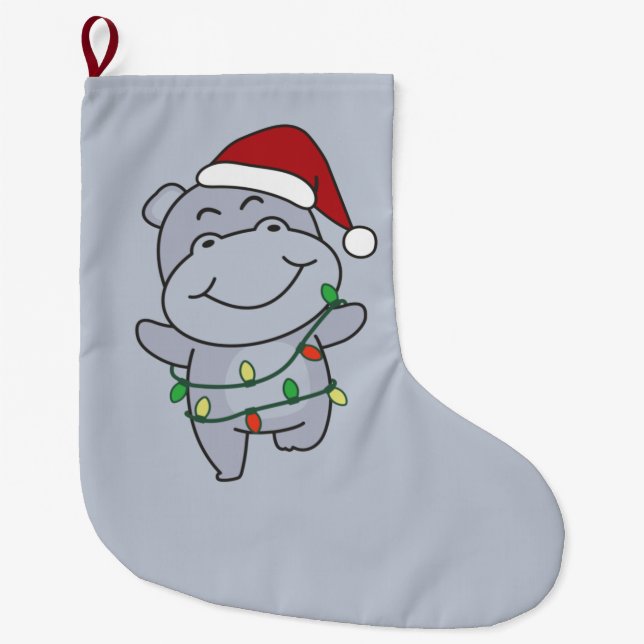 Grande Chaussette De Noël Hippo Christmas Winter Animals Hippos Large Christ (Devant)
