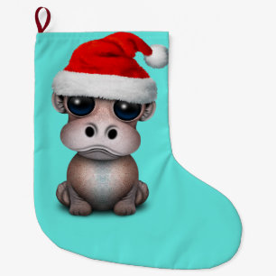 Grande Chaussette De Noël Hippopotame de bébé utilisant un casquette de Père