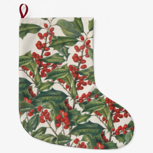 Grande Chaussette De Noël Houx de Noël Classique avec Baies Rouges Art