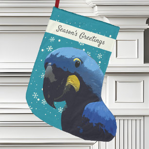 Grande Chaussette De Noël Hyacinth Macaw Pop Art Turquoise Snowflakes Vibran