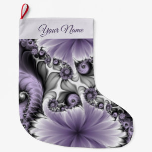 Grande Chaussette De Noël Illusion de lilas Art fractal floral abstrait Nom