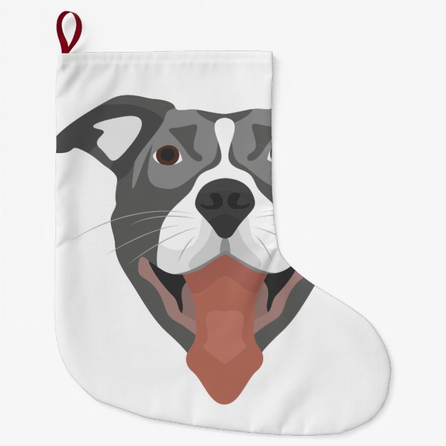 Grande Chaussette De Noël Illustration Chien souriant Pitbull (Devant)