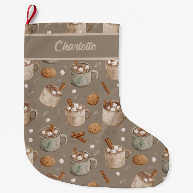 Grande Chaussette De Noël Illustration de cacao chaud et de biscuits de Noël (Devant)