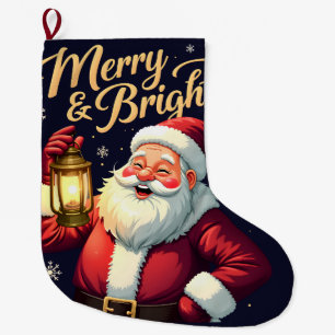 Grande Chaussette De Noël Illustration de Père Noël joyeux tenant une lanter