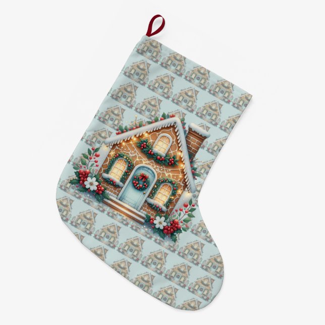 Grande Chaussette De Noël Illustration de vacances de maison en pain d'épice (Devant (Accrochage))