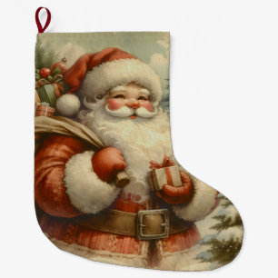 Grande Chaussette De Noël Illustration du Père Noël rétro