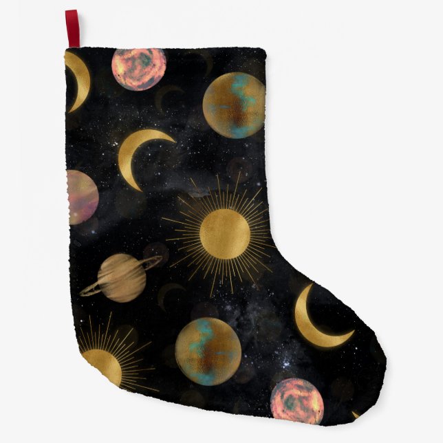Grande Chaussette De Noël Illustration Gold Sun Moon Planètes Space (Devant)