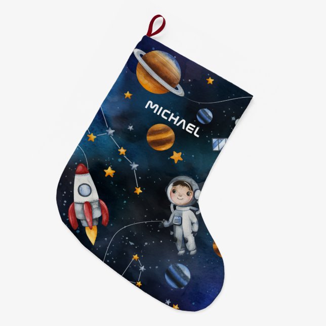 Grande Chaussette De Noël Illustration personnalisée d'un astronaute Motif s (Devant (Accrochage))