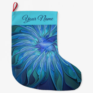 Grande Chaussette De Noël Imaginaire Fleur Bleu, Art Fractal Abstrait Nom pr