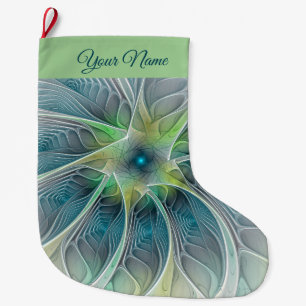 Grande Chaussette De Noël Imaginaire fractal bleu moderne Nom propre