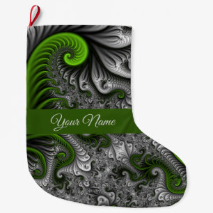 Grande Chaussette De Noël Imaginaire Monde Vert Gris Abstrait Fractal Art No