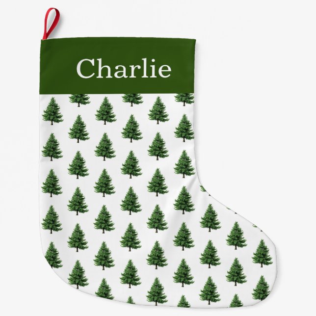 Grande Chaussette De Noël Impression d'arbre de Noël (Devant)