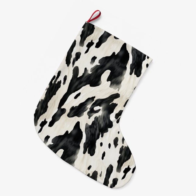 Grande Chaussette De Noël Impression vache noir blanc ferme animale (Devant (Accrochage))