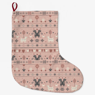 Grande Chaussette De Noël Imprimé Chien Scandinave Rose Pâle – Nordique Mini
