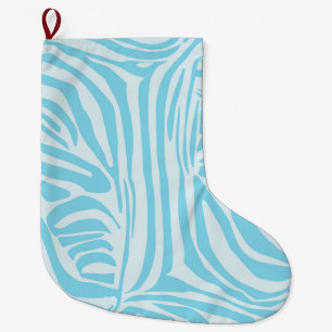 Grande Chaussette De Noël Imprimé zèbre bleu et blanc gras