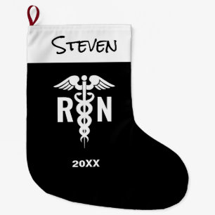 Grande Chaussette De Noël Infirmière inscrite Customisée Caduceus Médical