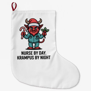 Grande Chaussette De Noël Infirmière le jour, Krampus la nuit Infirmière en