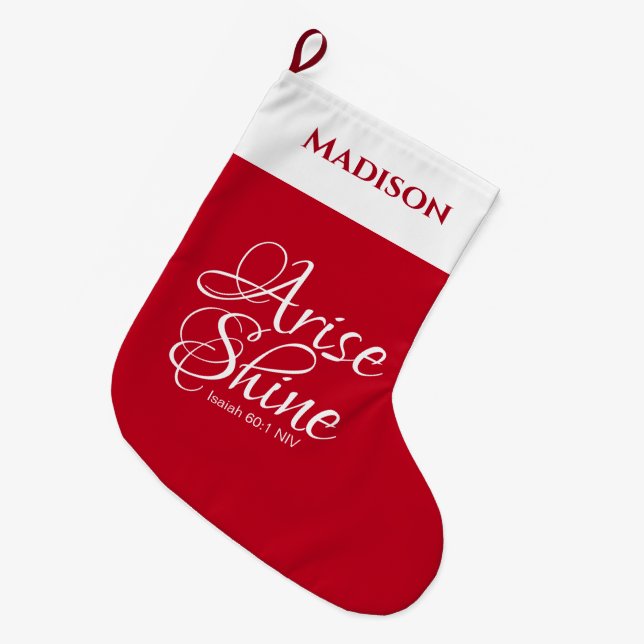 Grande Chaussette De Noël Inspiration Lever et Foi brillante Rouge (Devant (Accrochage))