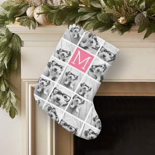 Grande Chaussette De Noël Instagram rose chaud Collage photo Monogramme pers