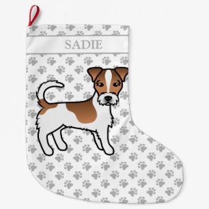 Grande Chaussette De Noël Jack Russell Terrier à poil dur marron et nom