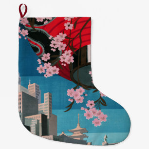 Grande Chaussette De Noël Japon Tokyo Vintage Japonais affiche de voyage