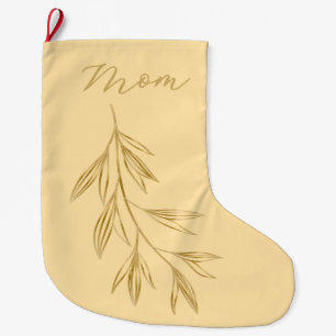 Grande Chaussette De Noël Jaune Beurre avec Feuille Graphique en Or nommée