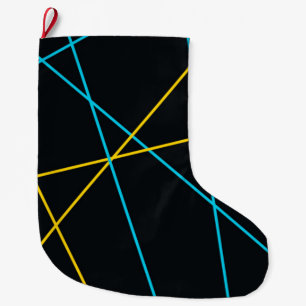 Grande Chaussette De Noël Jaune, Bleu, cool, tendance, urbain, lignes modern