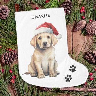 Grande Chaussette De Noël Jaune Labrador Personnalisé Amoureux des chiens No