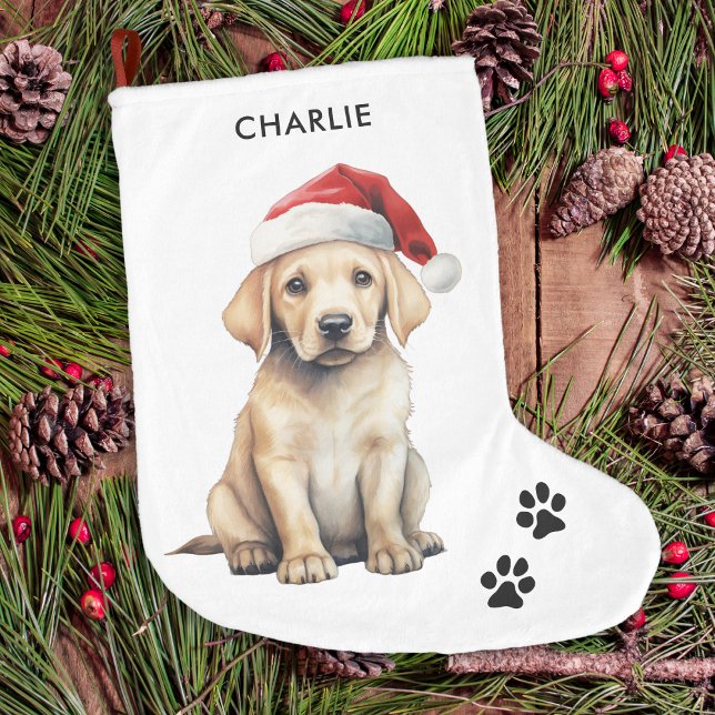 Grande Chaussette De Noël Jaune Labrador Personnalisé Amoureux des chiens No (Créateur téléchargé)