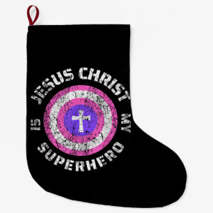 Grande Chaussette De Noël Jésus Christ est mon super-héros Jésus